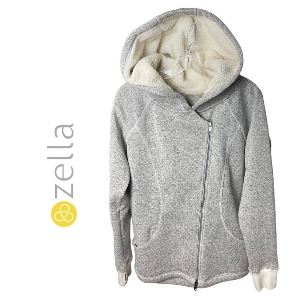 Zella Sherpa-Lined Hooded Jacket, Side zip, Outdoor Athleisure, Lounge, Gray, L - Picture 4 of 9
